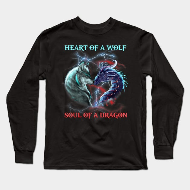 Heart Of Wolf Soul Of A Dragon - Cool dragon - Wolf Warrior Long Sleeve T-Shirt by Origami Fashion